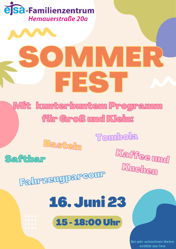Das Plakat zeigt eine Einladung zum Sommerfest und kündigt verschiedene Programmpunkte an.
