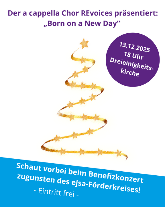 Das Bild zeigt eine Grafik von einem Baum, angedeutet aus Sternenglanz, ergänzt um die Daten zur Veranstaltung.  