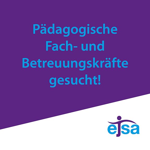 Das Bild zeigt eine lila Fläche mit Text und das ejsa-Logo